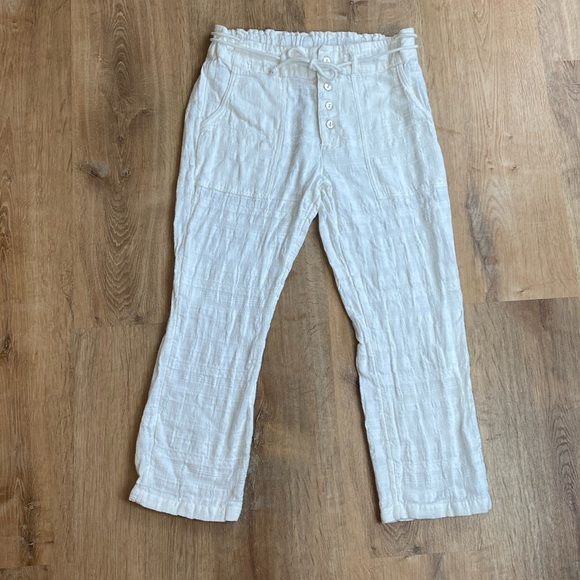 Sundance Coastline White Pants petite small 100%Cotton Stretch Waist Beachy Boho - Picture 2 of 10